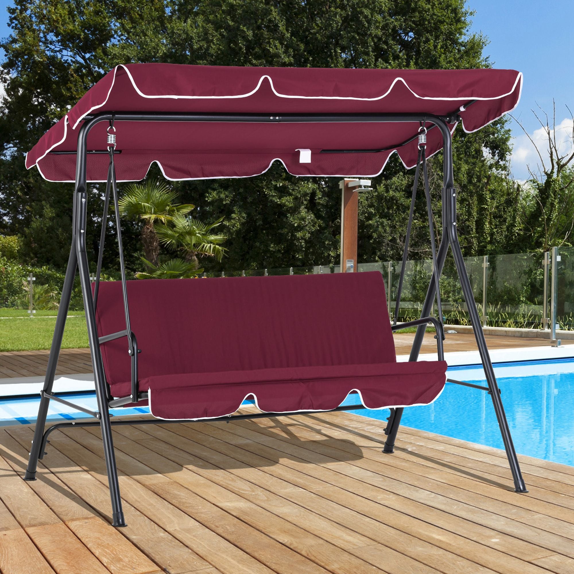 Outdoor Patio Swing Chair with Adjustable Tilt Canopy and Removable Cushion, Red