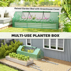8.6 x 3 x 1ft Metal Planter Box with Mini Greenhouse, Galvanized Raised Garden Bed with Cover for Herbs and Vegetables, Small Greenhouse for Patio Garden Balcony, Green and Silver