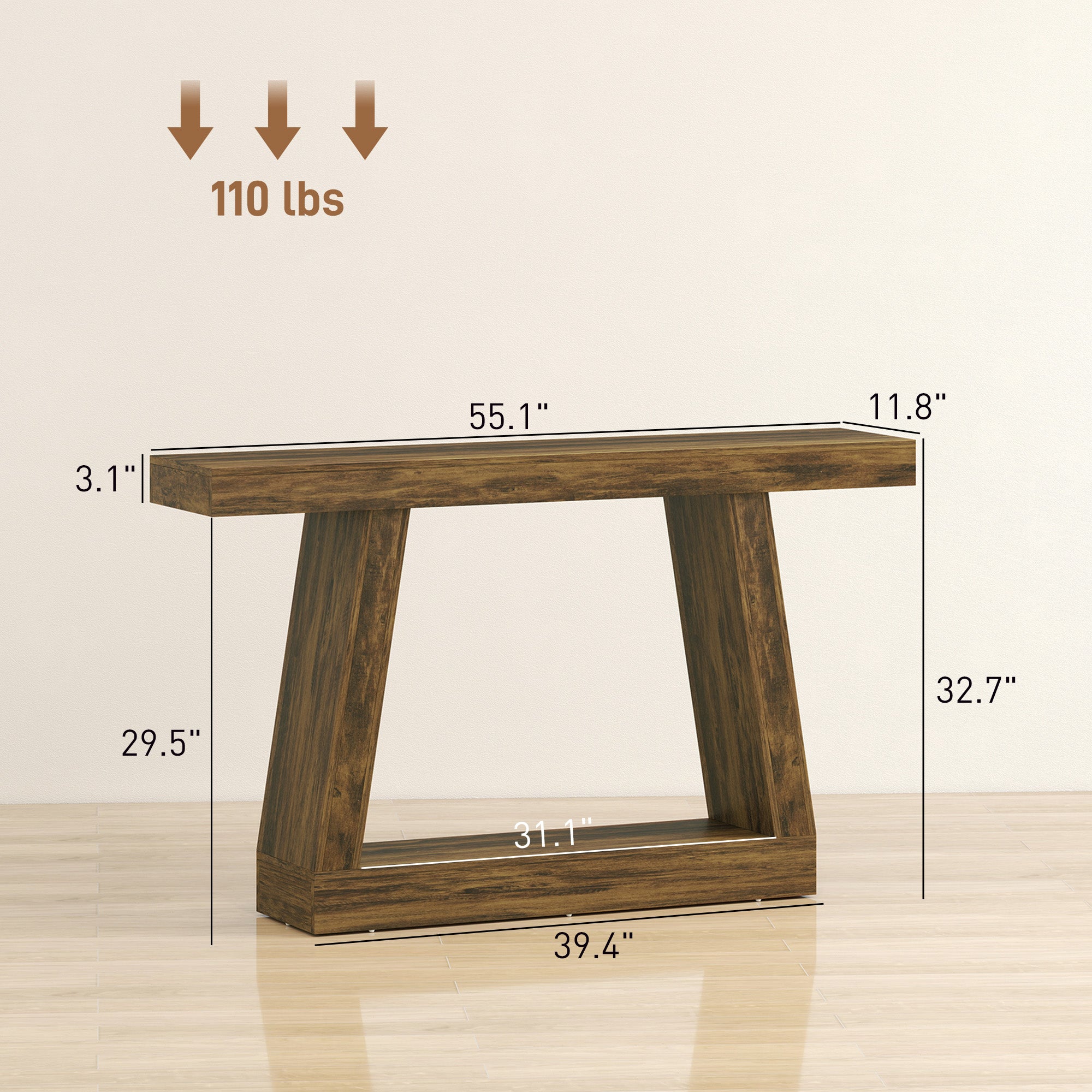 55" Farmhouse Console Table, 2-Tier Entryway Table with Storage for Hallway, Living Room, Behind Couch, Rustic Brown