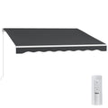 10' x 8' Electric Retractable Awning, Sun Shade Shelter，Remote Controller and Crank Handle for Deck, Balcony, Yard,