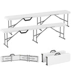 2 Pack 6 ft Portable Foldable Bench Seats, Plastic Folding Benches with Carrying Handle for Camping, White