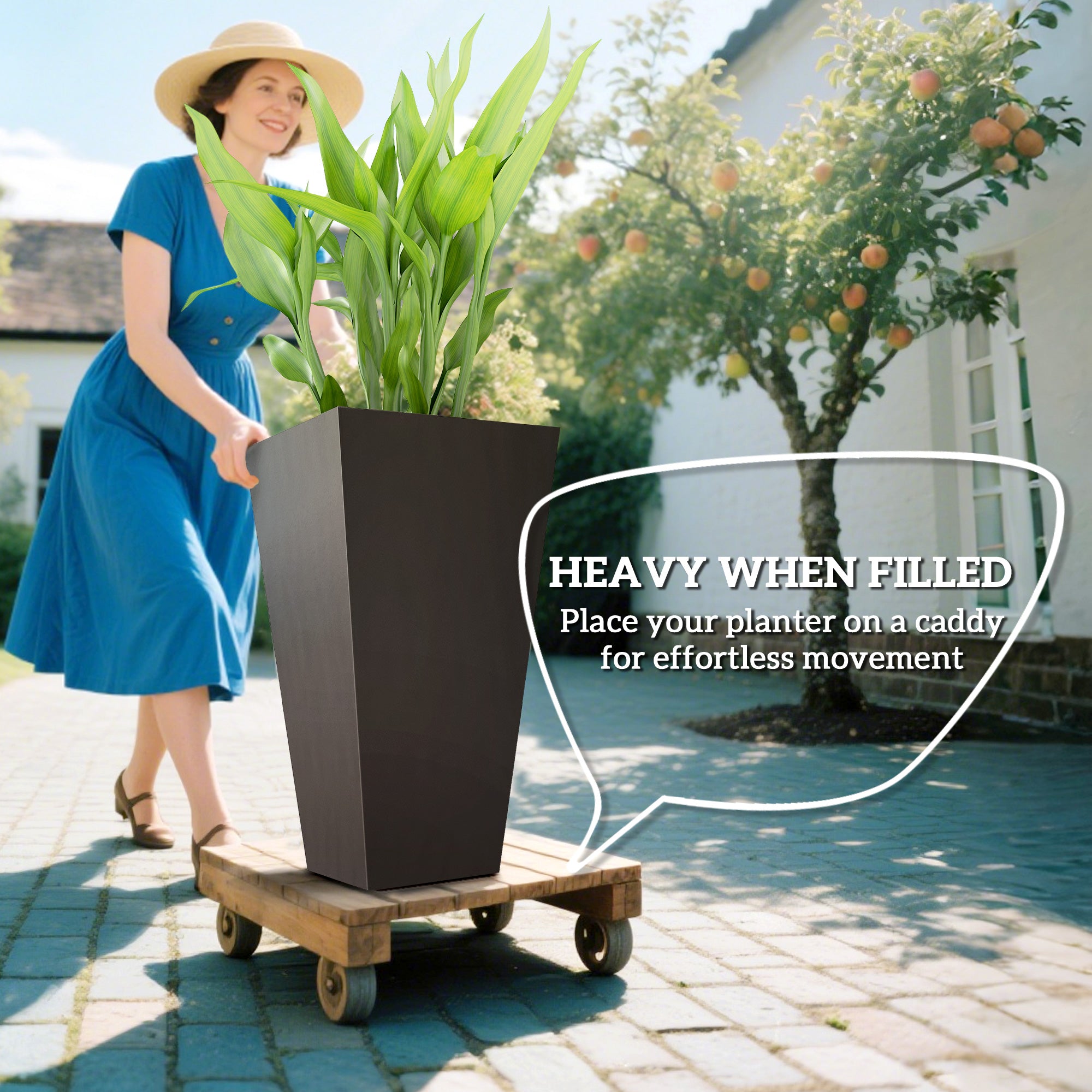 28ft Tall Plastic Planters, Set of 3, Flower Pot, anti-crack, fade-resistant, square shape with a matte surface, Outdoor & Indoor, for lawns, patios, yards, Brown
