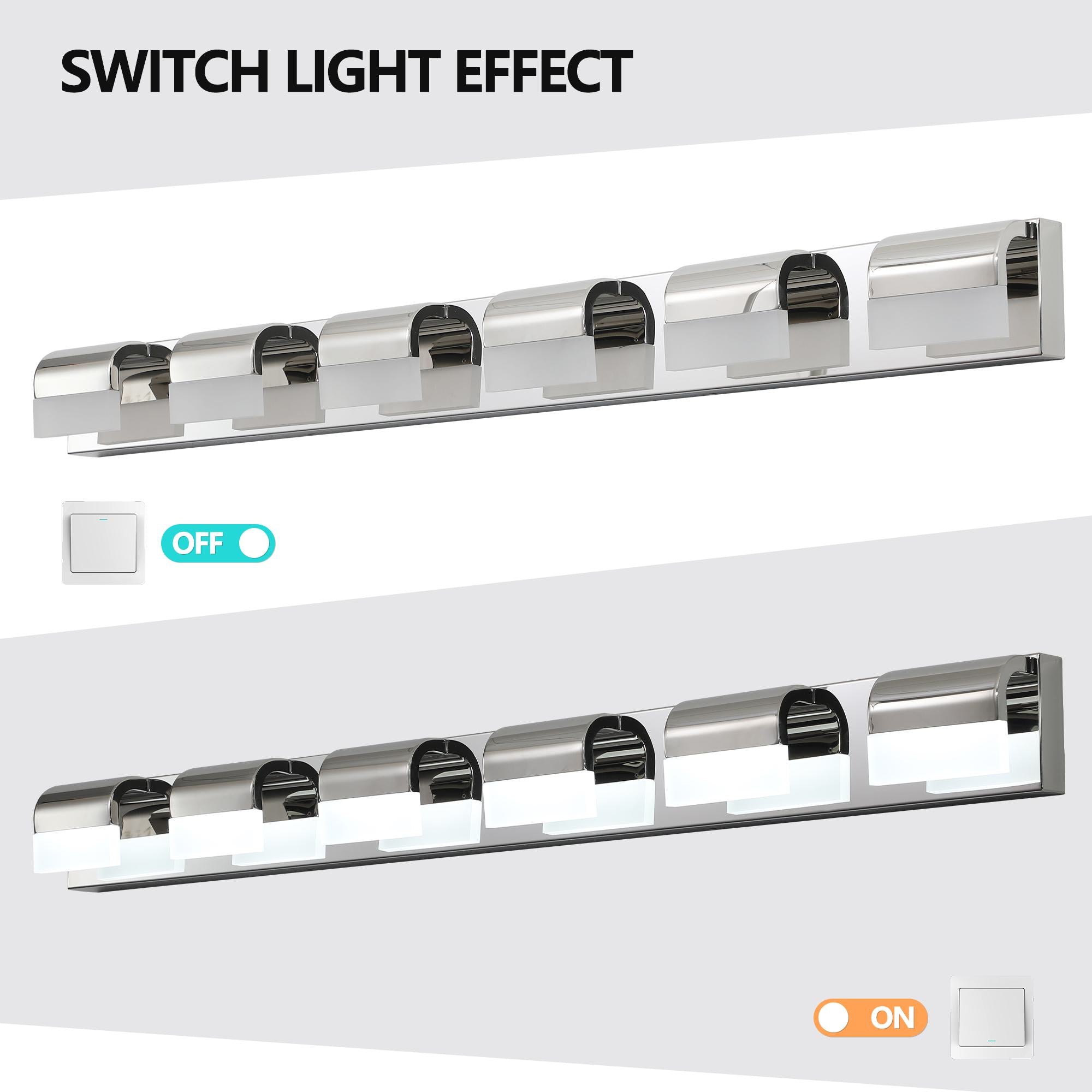Modern Bathroom Vanity Lighting with 6-Light LED, Mirror Bath Wall Fixture, Stainless Steel, 46.5" L x 3.5" W x 4.5" H, Chrome