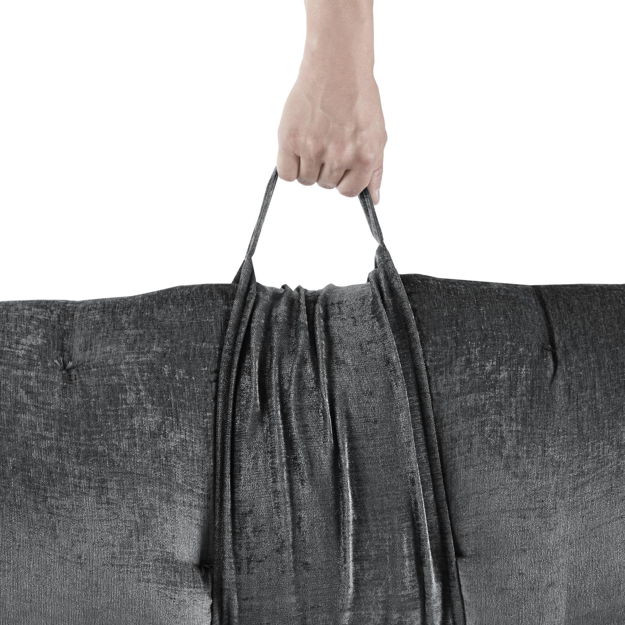 Poly Chenille Lounge Floor Pillow Cushion with 100% Polyester Filling, Tufted Detailing, Self Travel Wrap, 74" L x 27" W x 3" H, Charcoal