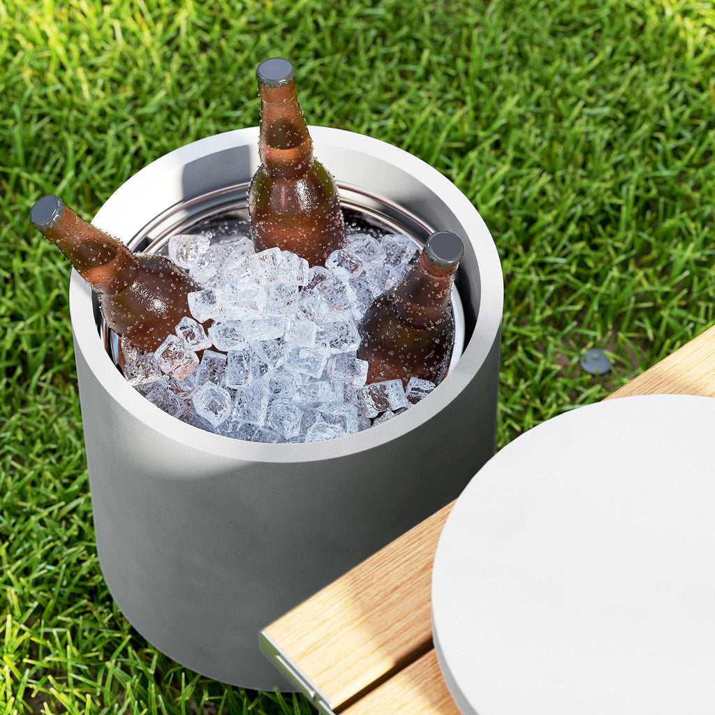 2.6 Gal Outdoor Side Table, 3-In-1 Concrete Cooler Bar Table with Storage, Removable Ice Bucket and Lid, Gray