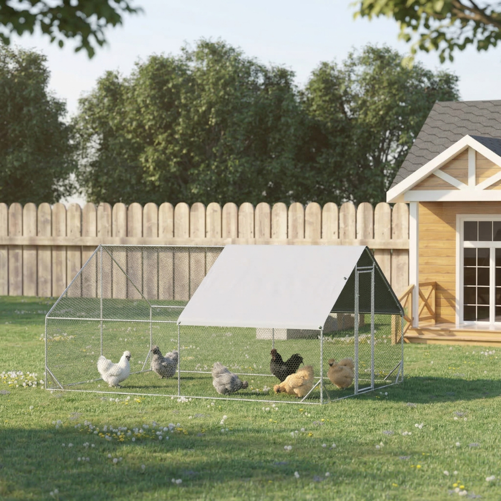 Large Chicken Coop Metal Chicken Run with Waterproof and Anti-UV Cover, Spire Shaped Walk in Fence Cage Hen House for Outdoor and Yard Farm Use, 1" Tube Diameter, 9.8' x 13.1' x 6.6'
