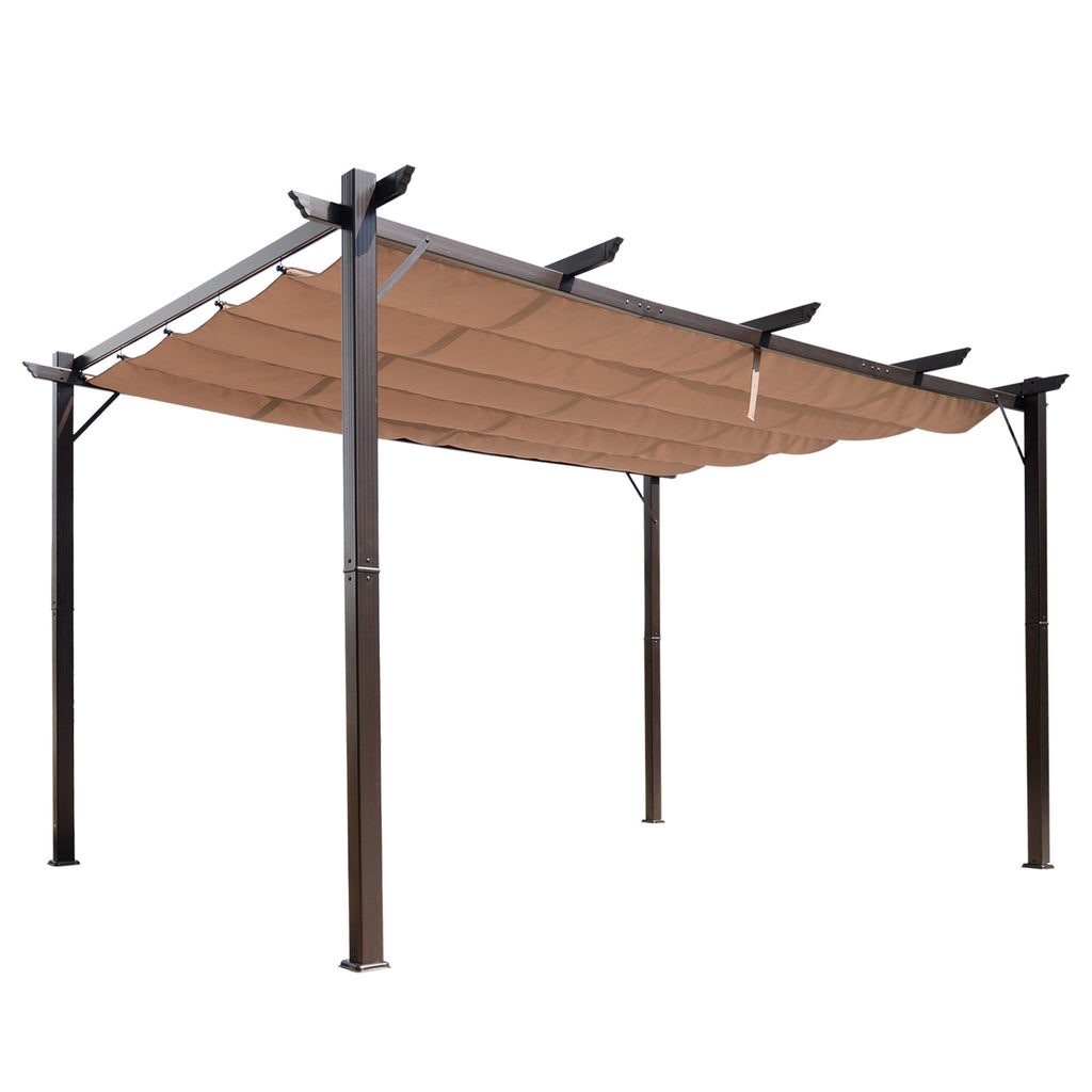 10' x 13' Aluminum Patio Pergola with Retractable Pergola Canopy, Backyard Shade Shelter for Porch, Outdoor Party, Garden, Grill Gazebo, Brown