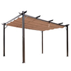10' x 13' Aluminum Patio Pergola with Retractable Pergola Canopy, Backyard Shade Shelter for Porch, Outdoor Party, Garden, Grill Gazebo, Brown