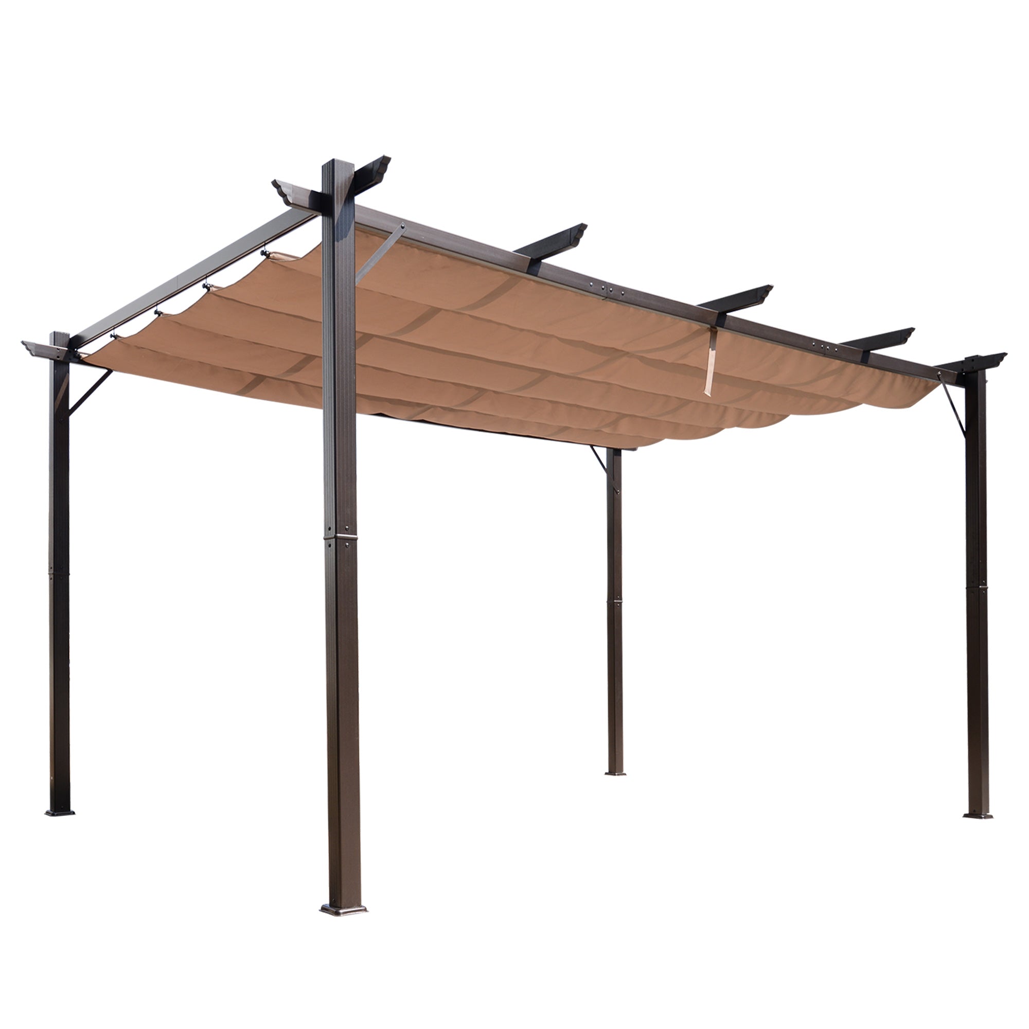 10' x 13' Aluminum Patio Pergola with Retractable Pergola Canopy, Backyard Shade Shelter for Porch, Outdoor Party, Garden, Grill Gazebo, Brown