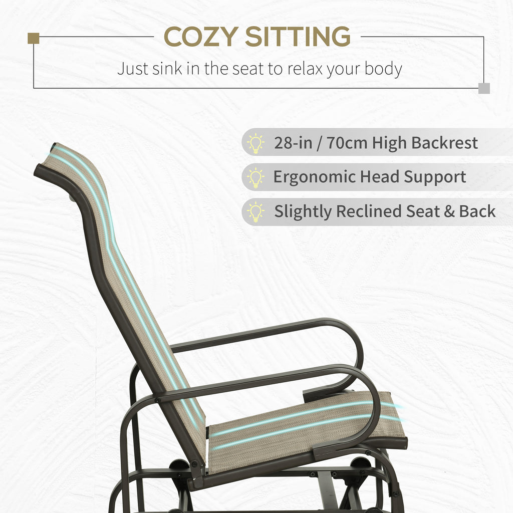 Gliding Lounger Chair, Single Rocker with Lightweight Metal & Mesh Construction, Tan