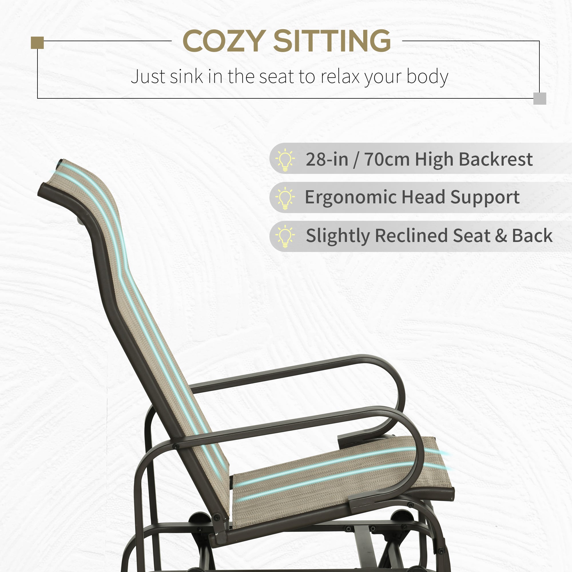 Gliding Lounger Chair, Single Rocker with Lightweight Metal & Mesh Construction, Tan