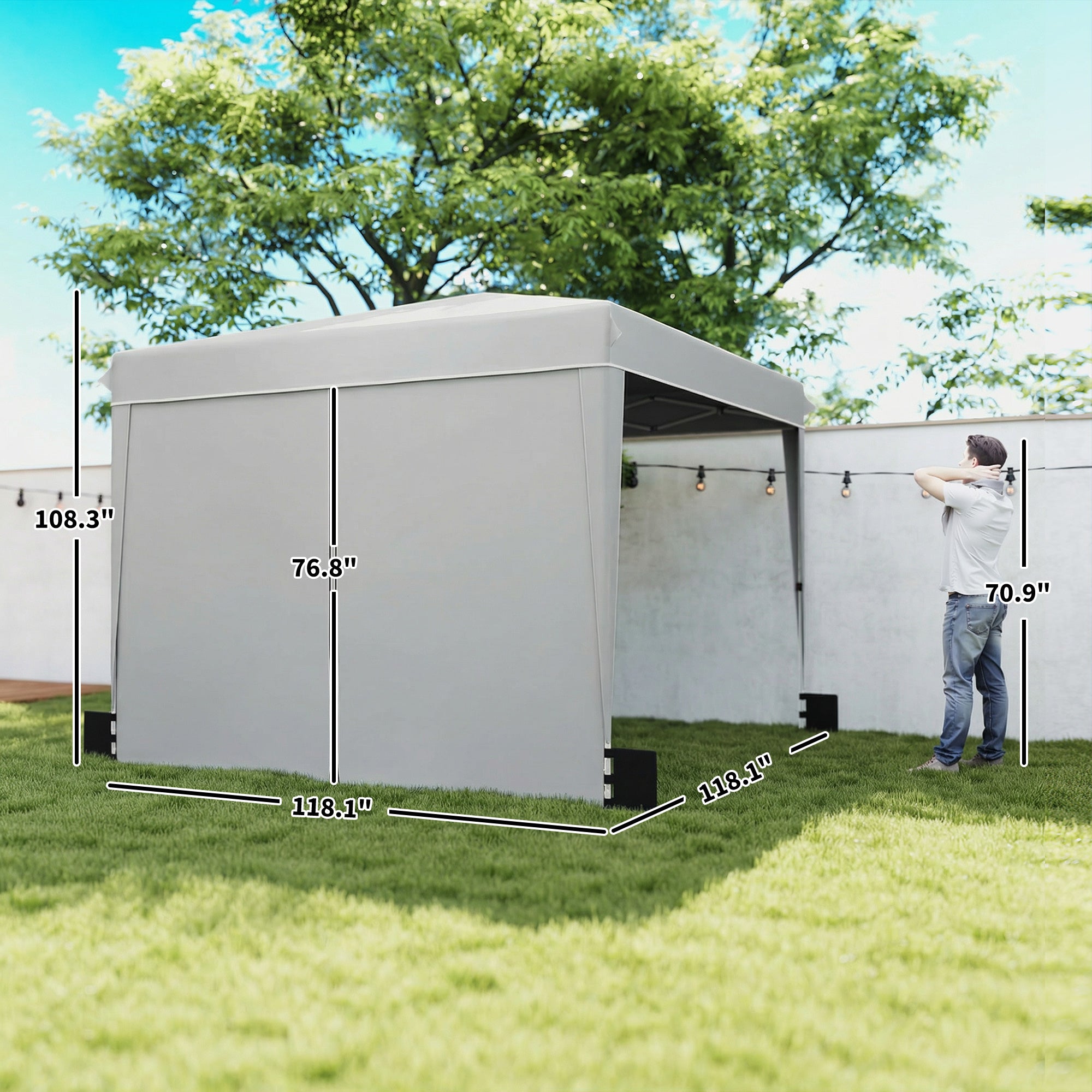 10 x 10 ft Pop Up Canopy Tent with Sidewalls, UPF50+ Outdoor Portable Instant Canopy Shelter with Carry Bag, Light Gray