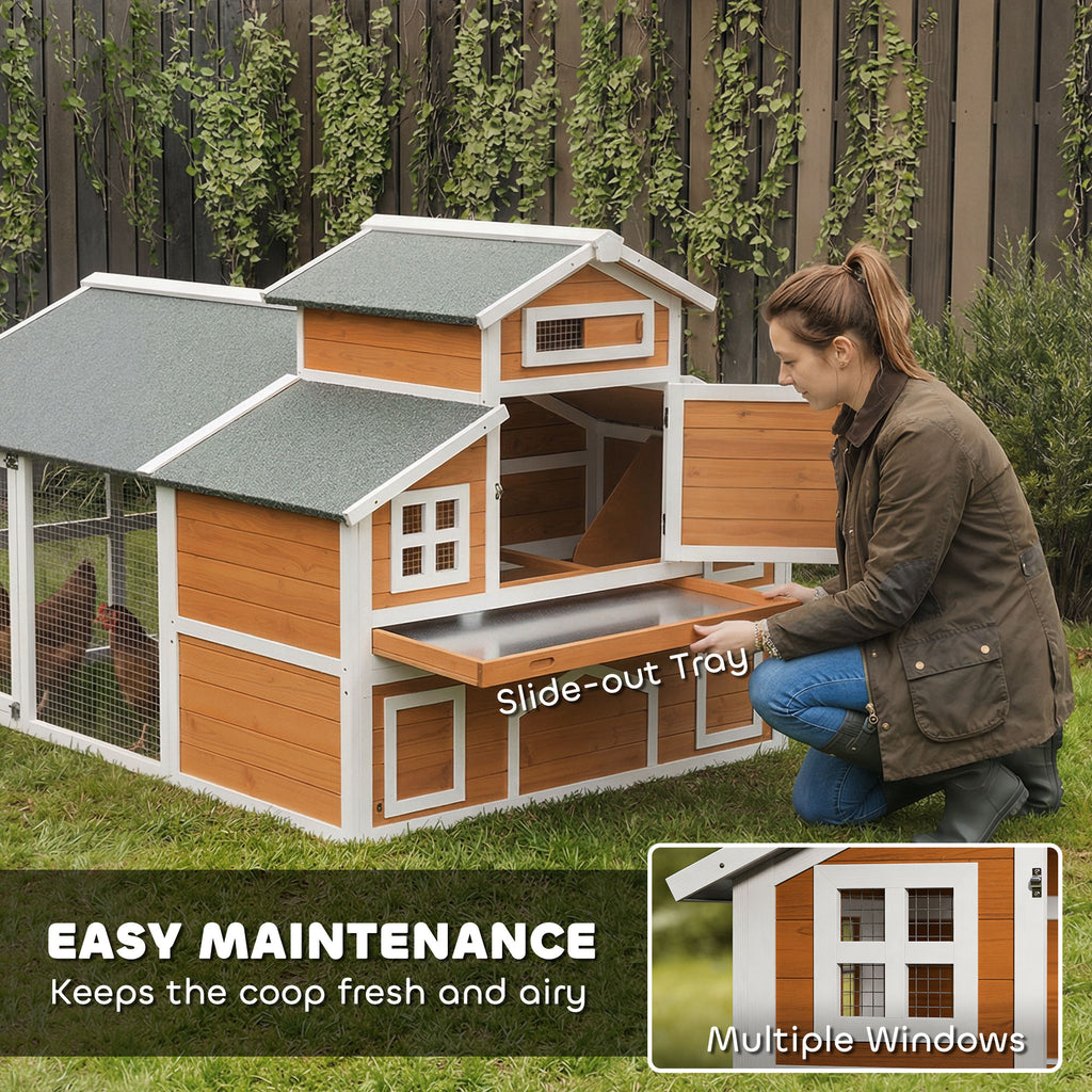 79"L Chicken Coop with Run for 6 Chickens, Wooden Chicken House with Nesting Boxes and Pull-Out Tray