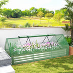 8.6 x 3 x 1ft Metal Planter Box with Mini Greenhouse, Galvanized Raised Garden Bed with Cover for Herbs and Vegetables, Small Greenhouse for Patio Garden Balcony, Green and Silver
