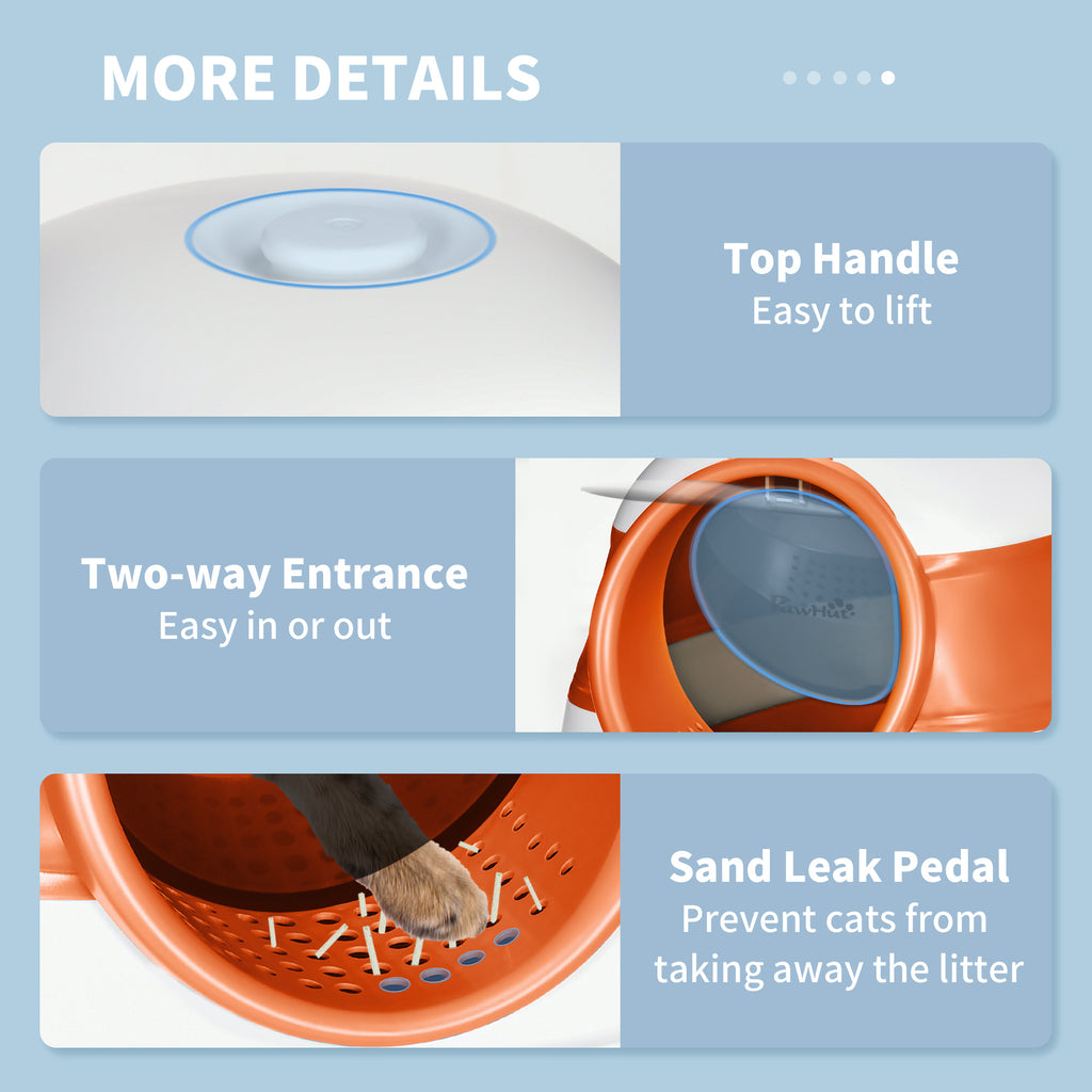 Dome Covered Cat Litter Box with Lid, White and Orange
