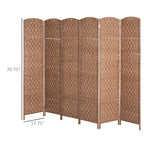 Room Divider 6 Panel, 6FT Tall Folding Privacy Screen, Freestanding Hand-Woven Partition for Room Separation with 360° Hinges, Paper Rope Diamond Weave, Natural