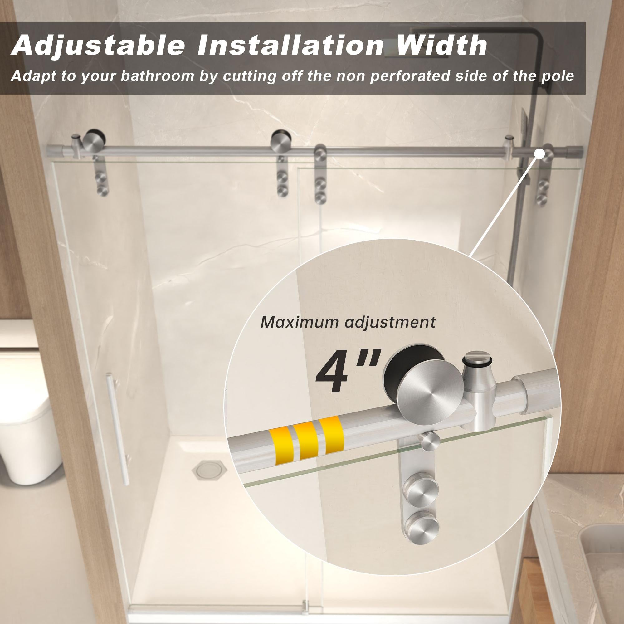 Sliding Shower Door with Waterproof Seals and Tempered Glass, Bathroom Door with Towel Bar Handle, 48" L x 0.5" W x 76" H, Brushed Nickel