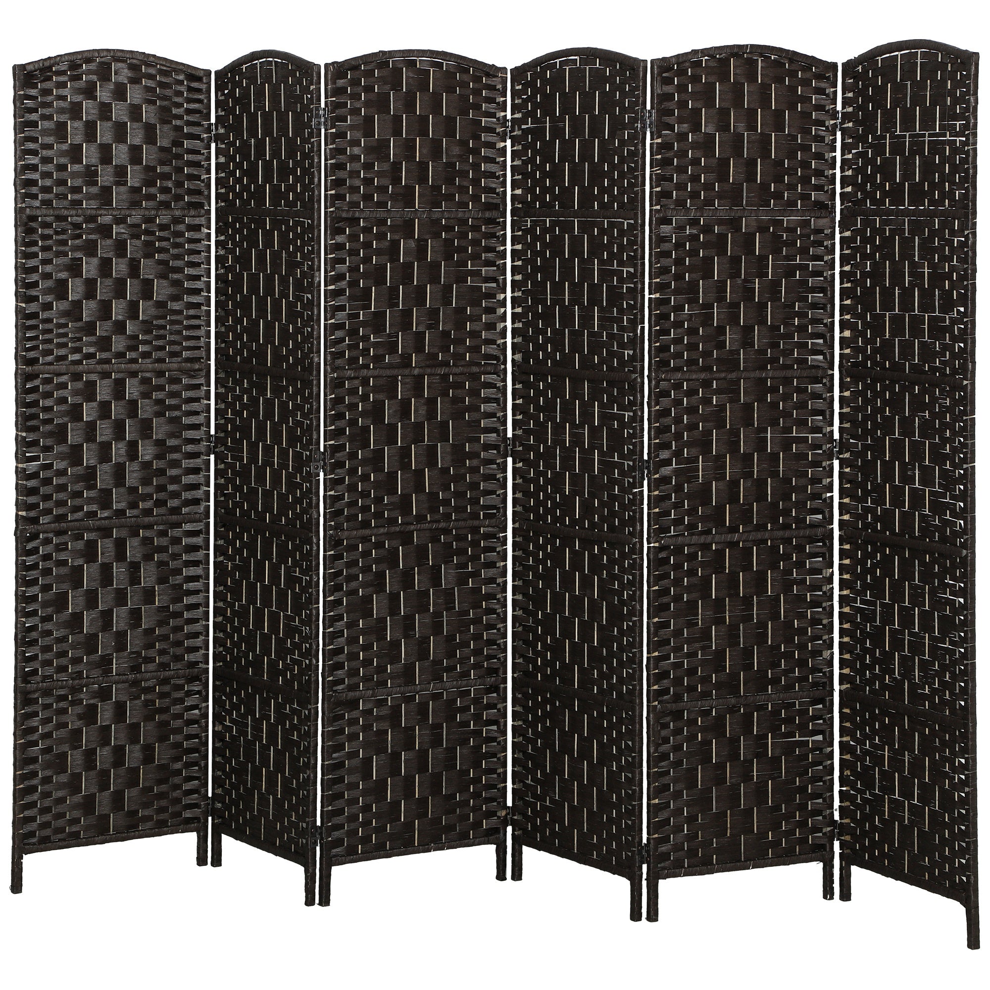 Room Divider, 6 Panel Folding Privacy Screen, 6FT Tall Portable Weave Partition Wall Divider for Bedroom, Coffee