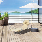 Tanning Chair with Face Hole, 5-Level Adjustable Outdoor Chaise Lounge Chair with Pillow for Beach, Pool, Beige