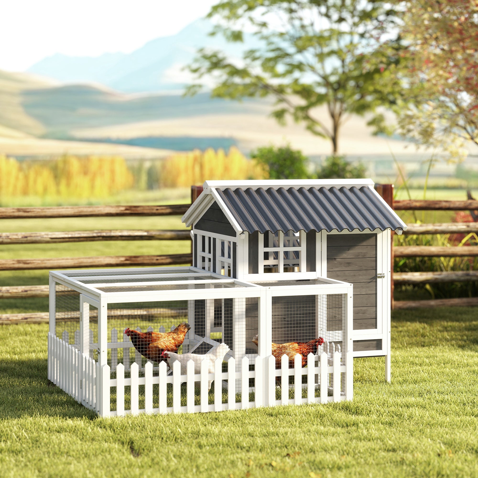 Wooden Chicken Coop with Run for 1-2 Chickens, 68" x 59" x 42"