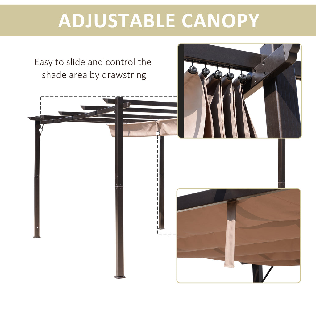 10' x 13' Aluminum Patio Pergola with Retractable Pergola Canopy, Backyard Shade Shelter for Porch, Outdoor Party, Garden, Grill Gazebo, Brown