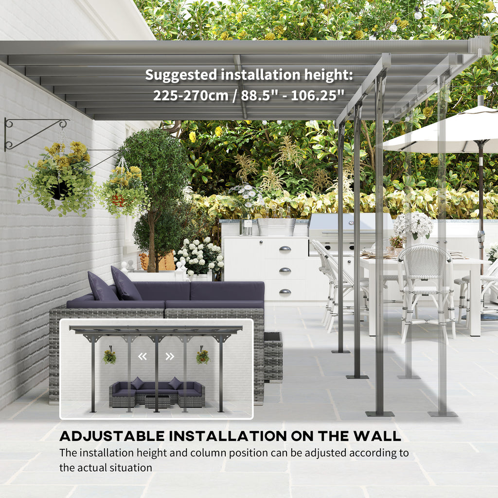 14.5' x 10' Aluminum Polycarbonate Pergola with UV Blocking for Outdoor Wall-Mounted Use, Family Shade, Gray