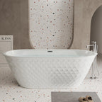 59" Acrylic Freestanding Bathtub with Unique Diamond-Pattern Exterior, Oval Soaking Tub for Bathroom, 59" L x 29.5" W x 23" H, Gloss White