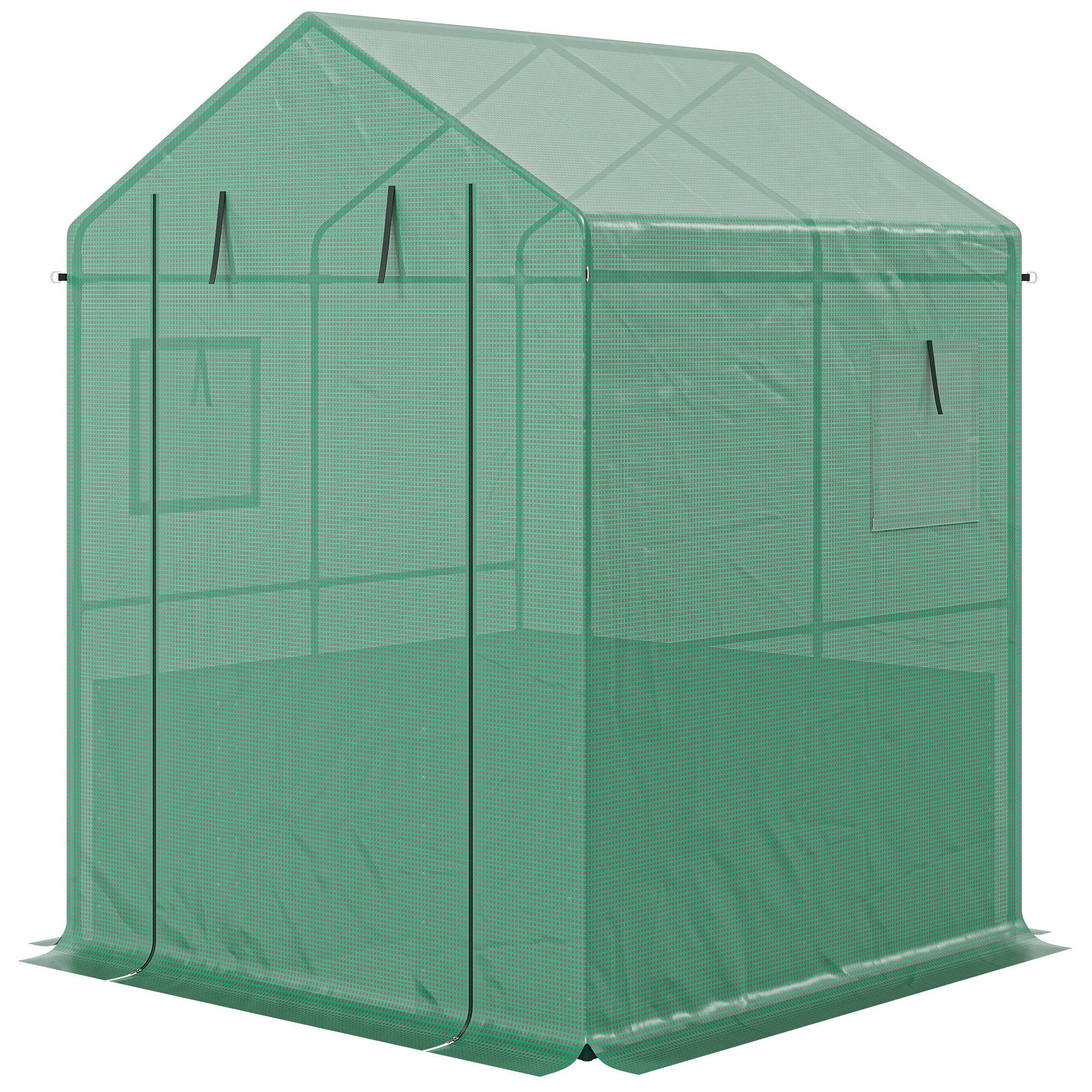 Greenhouse with Raised Garden Bed, Galvanized Steel Outdoor Greenhouse with Roll Up Door, 56" x 56" x 75", Dark Gray