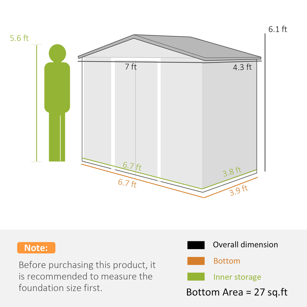 7' x 4' Outdoor Storage Shed, Garden Tool Metal Shed with Foundation Kit, Double Lockable Door, Air Vents and Sloping Roof, for Backyard, Patio, Lawn, Gray
