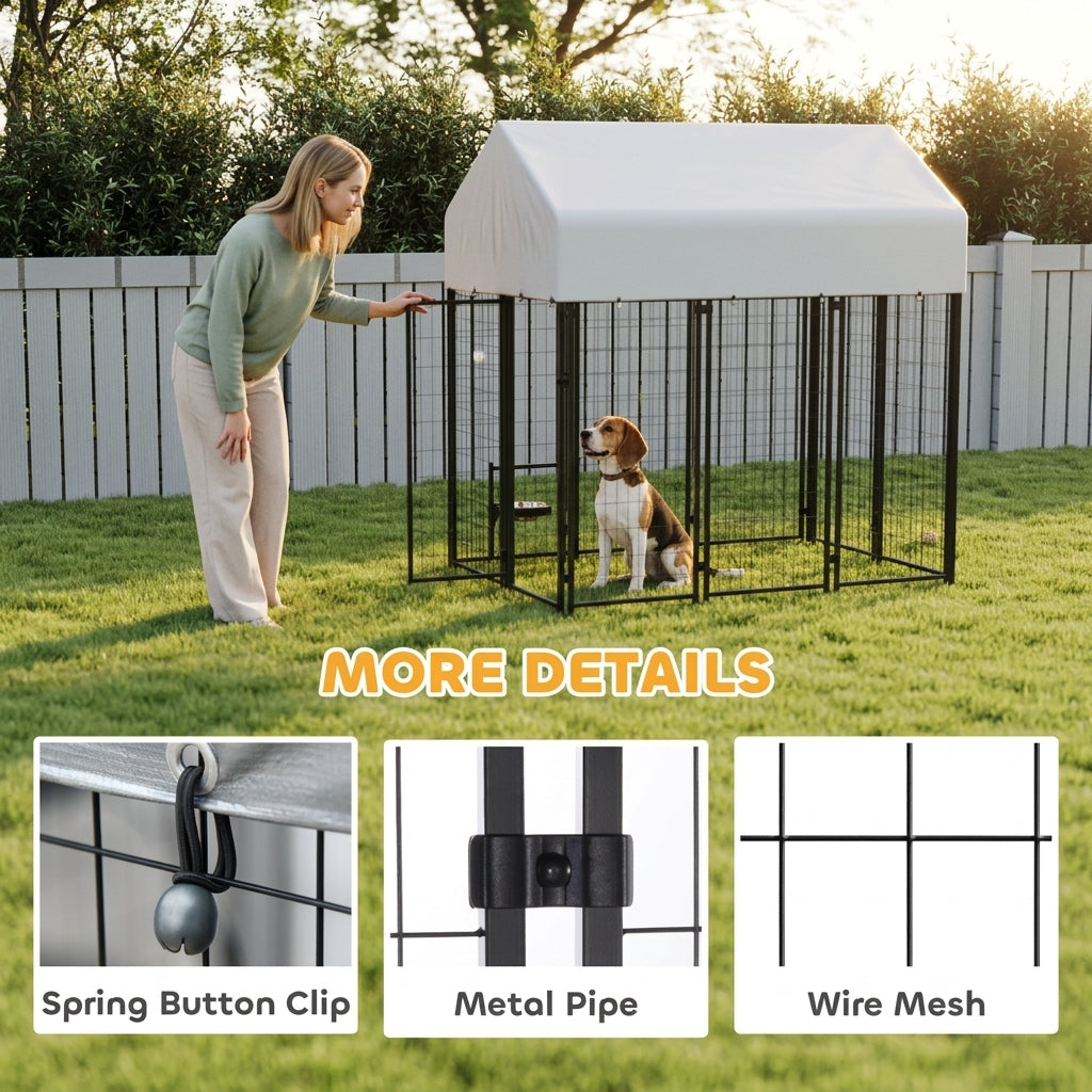 Outdoor Dog Kennel with Roof, 6' x 4' x 6' Heavy Duty Welded Wire Dog Playpen Enclosure with Escape-proof Lock