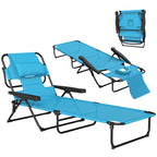 Folding Lounge Chair w/ Reclining Back, Light Blue
