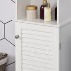 Tall Bathroom Storage Cabinet/Freestanding Linen Tower with 3-Tier Open Adjustable Shelf and Cupboard, White