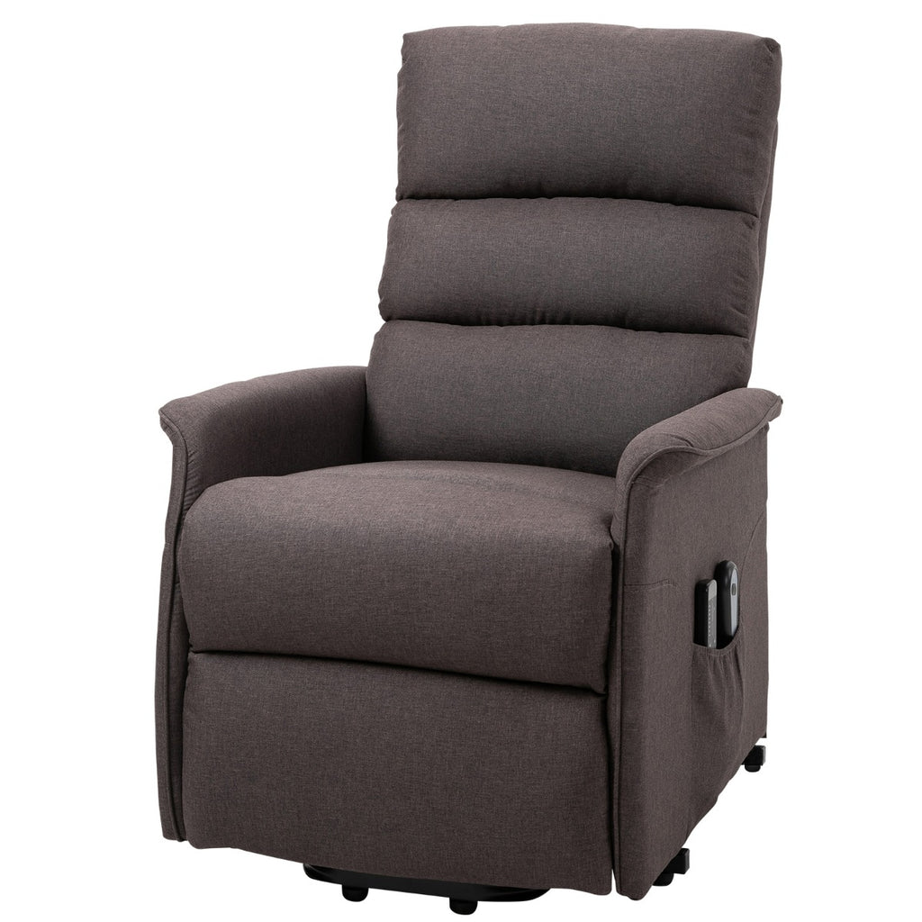 Power Lift Assist Recliner Chair for Elderly with Remote Control, Linen Fabric Upholstery, Brown