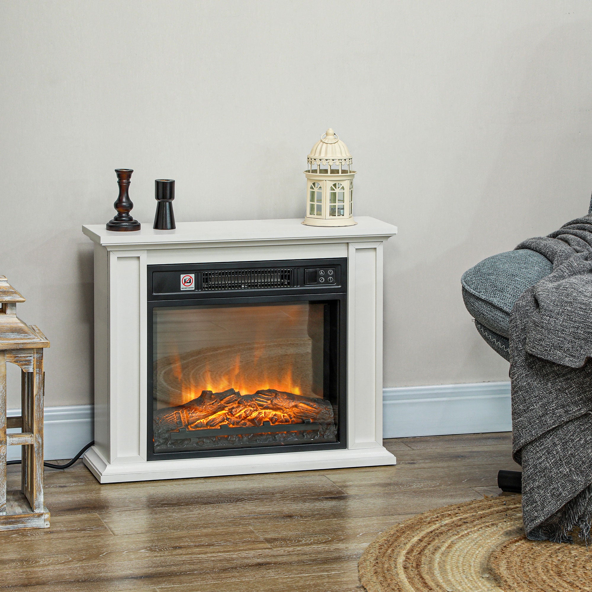 26" Freestanding Electric Fireplace with Mantel, 1400W Replaceable Fireplace Insert Heater with 3D Flame Effect, WHite