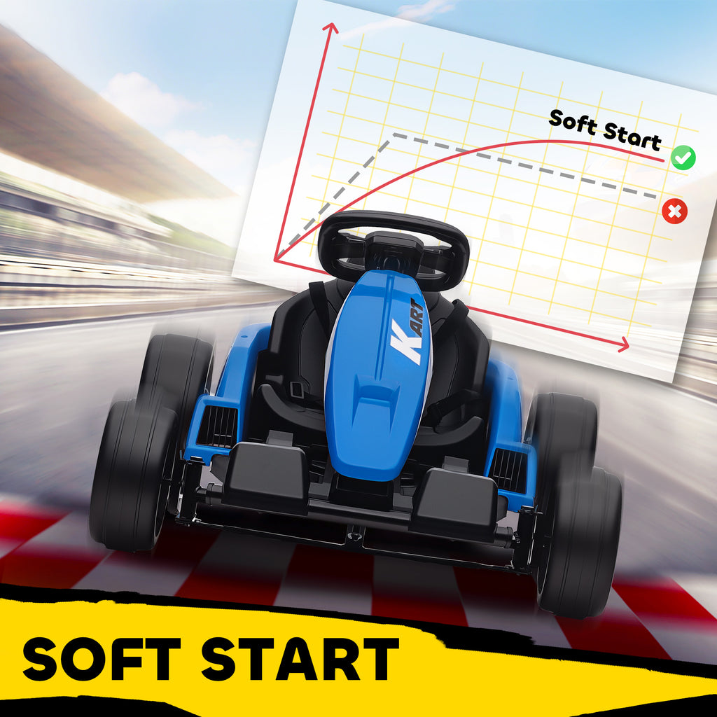 24V Electric Go Kart with Dual 150W Motors, Adjustable Seat & 11.2MPH High Speed, Slow Start, 5-Point Harness, Blue