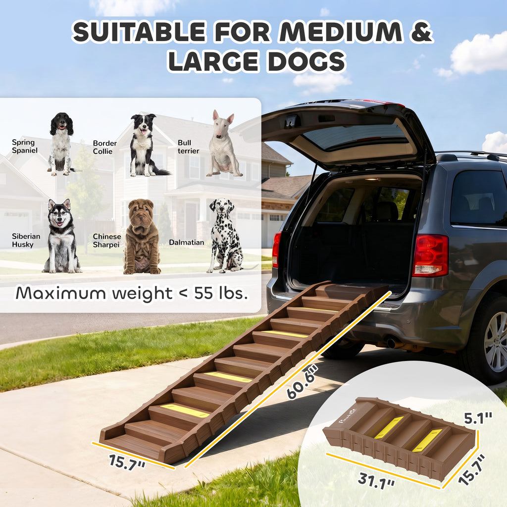 Dog Stairs for Car Truck SUV, Foldable Dog Ramp for Large Medium Small Dogs, Brown