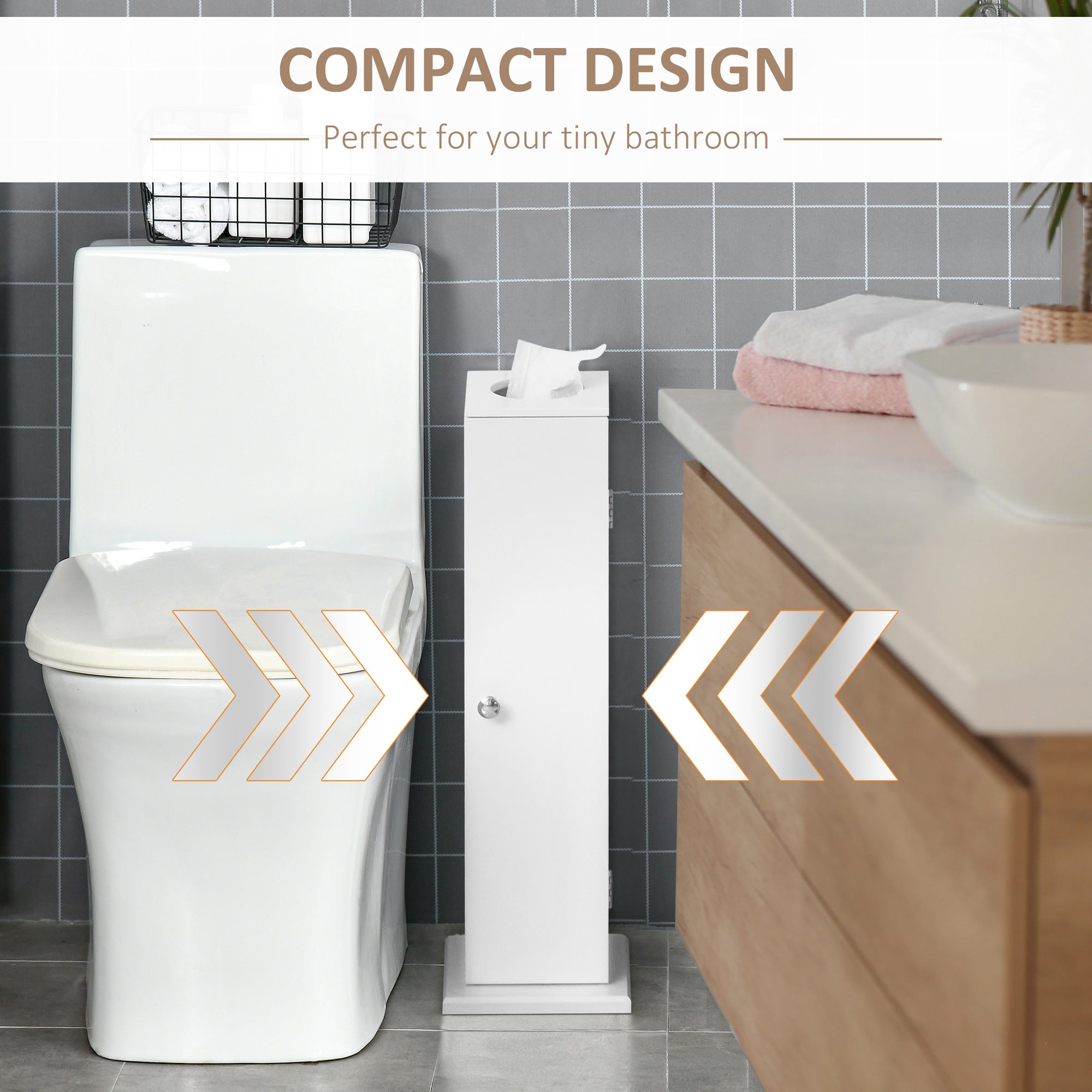 Small Toilet Paper Cabinet, Bathroom Corner Cabinet with Doors and Shelves for Paper Shampoo, White
