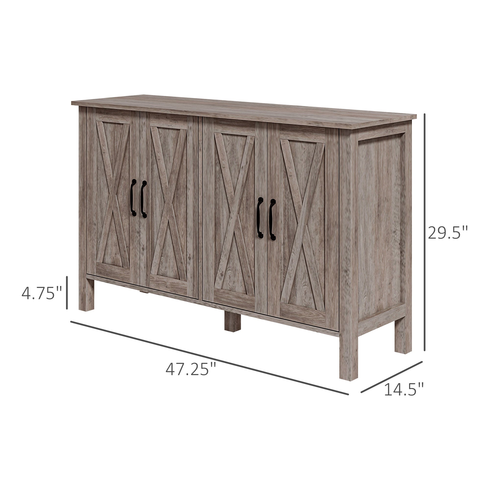 Sideboard Buffet with 4 Barn Doors and 2 Adjustable Shelves, Kitchen Buffet Cabinet for Living Room, Hallway, Gray