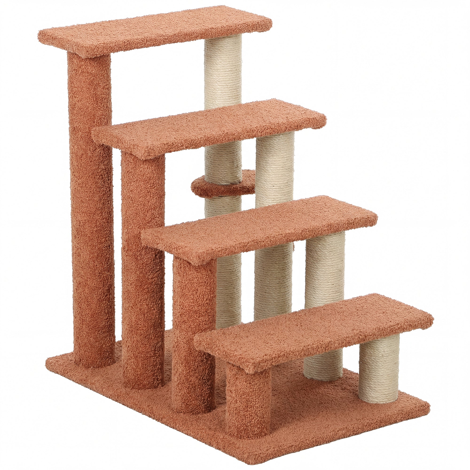 4 Levels Cat Steps with Scratching Posts for High Bed, Sofa, Brown