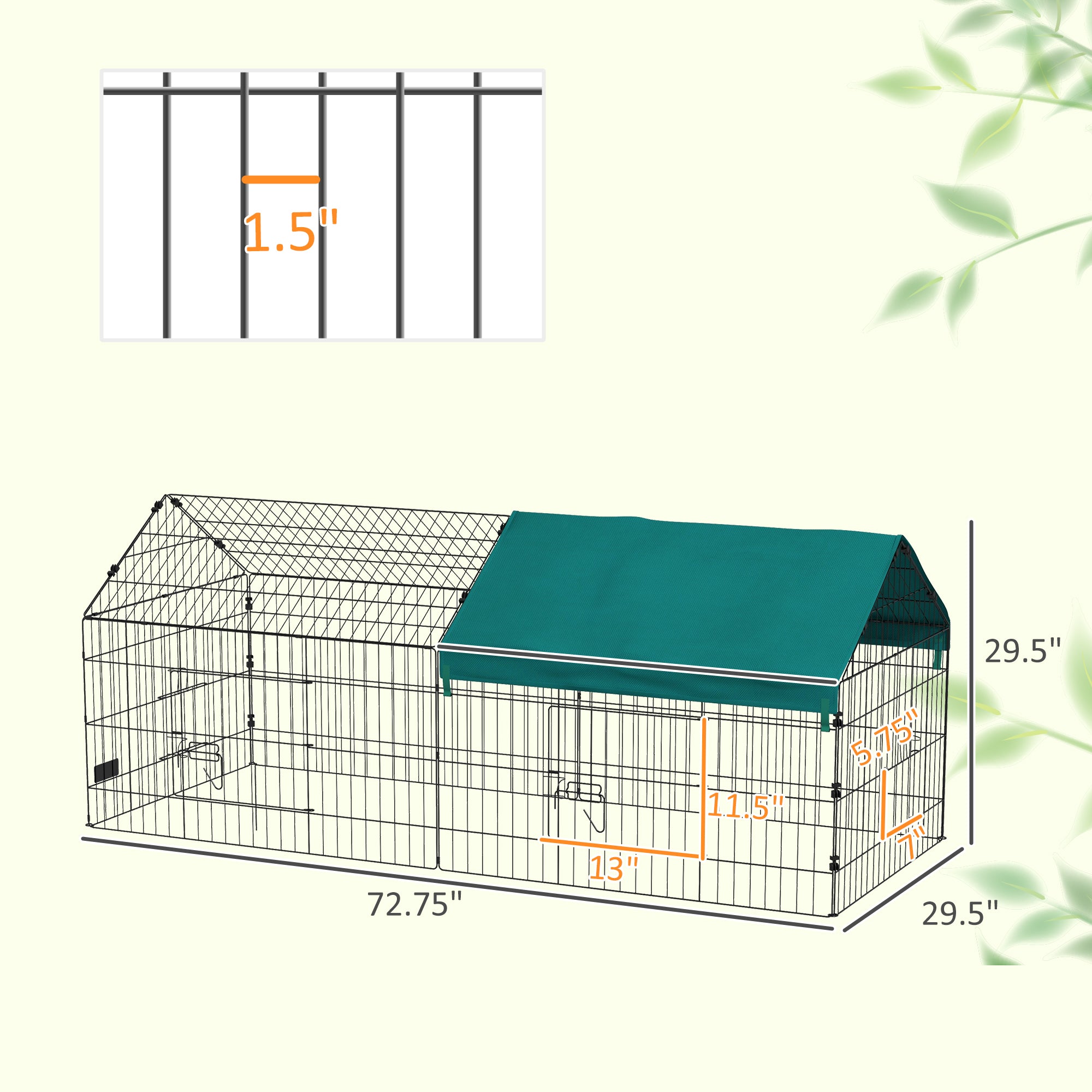 73" Small Animal Playpen with Roof for Rabbits, Chicken, Chinchillas