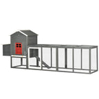 118" Extra Large Chicken Coop with Asphalt Roof, Wooden Hen Run with Slide-Out Tray and Nesting Box, Chicken Hutch for 3-6 Chickens, Gray