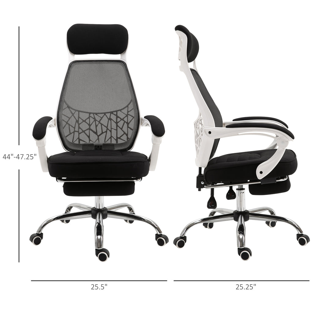Ergonomic High Back Mesh Office Chair Swivel Reclining Computer Desk Chair with Retractable Footrest, Headrest, Padded Armrest