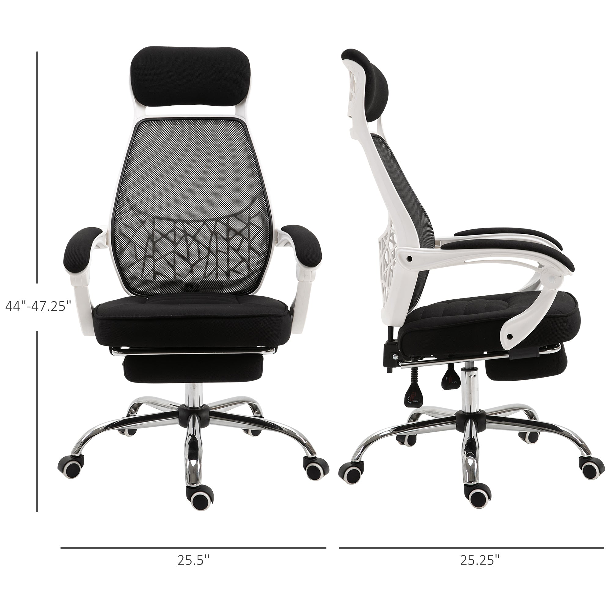 Ergonomic High Back Mesh Office Chair Swivel Reclining Computer Desk Chair with Retractable Footrest, Headrest, Padded Armrest