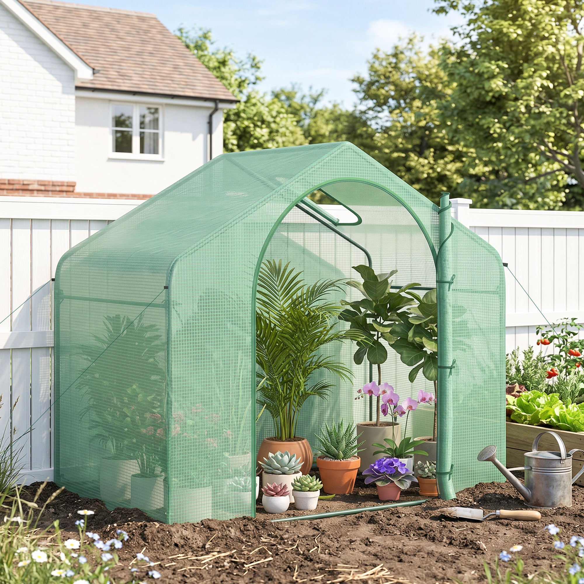 6' x 3' x 5' Portable Walk-in Greenhouse, PE Cover, Steel Frame Garden Hot House, Zipper Door, Top Vent for Flowers, Vegetables, Saplings, Tropical Plants, Green
