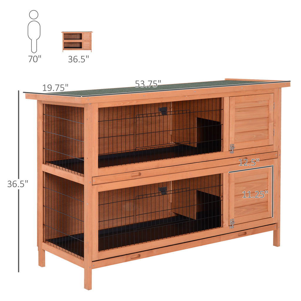 54" 2-Story Large Rabbit Hutch Bunny Cage Wooden Pet House Small Animal Habitat Lockable Doors, Tray, Roof, Orange