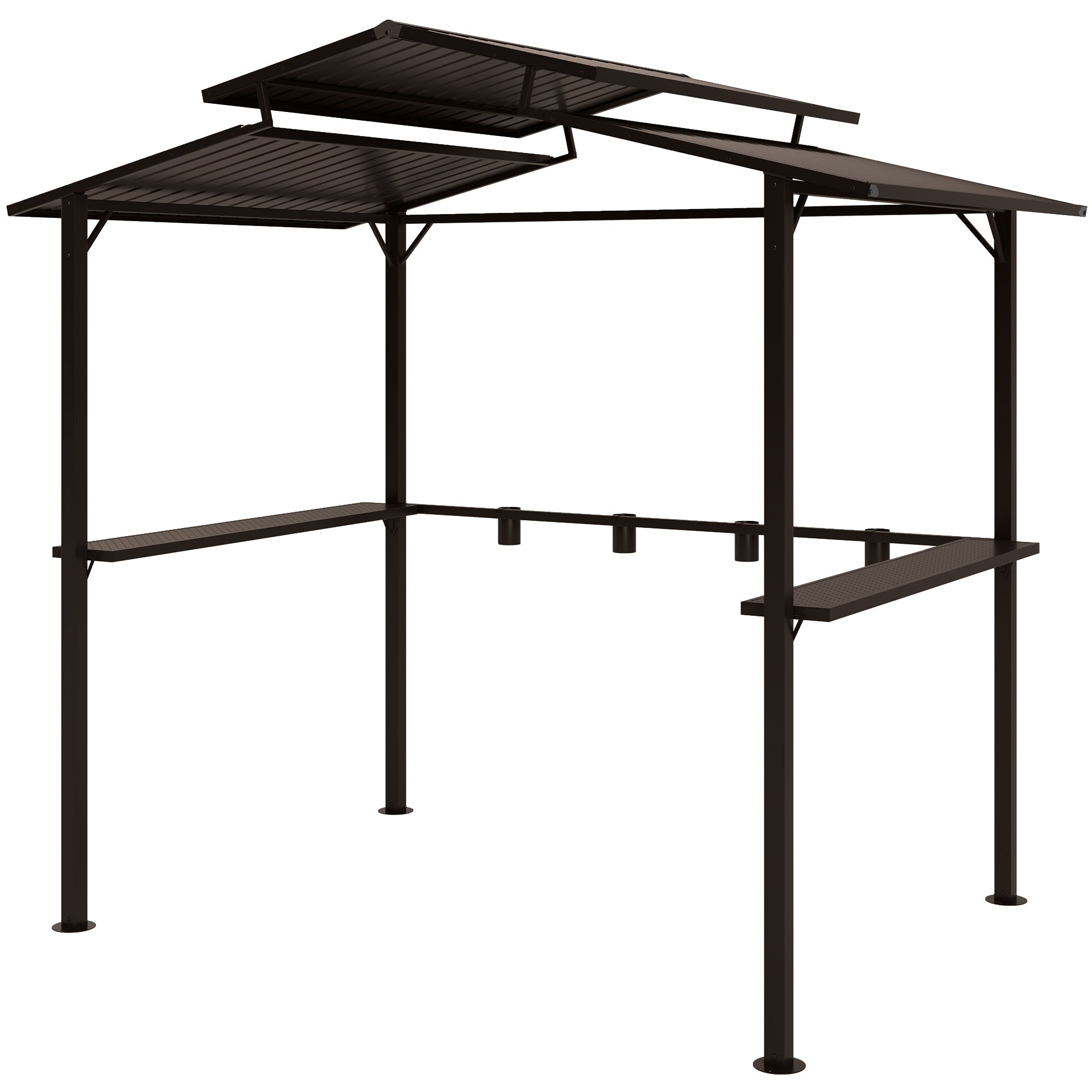 8 x 5ft Hardtop Grill Gazebo with Double Metal Roof, 2 Side Shelves and 4 Cup Holders for Patio Backyard Lawn Deck