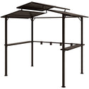 8 x 5ft Hardtop Grill Gazebo with Double Metal Roof, 2 Side Shelves and 4 Cup Holders for Patio Backyard Lawn Deck