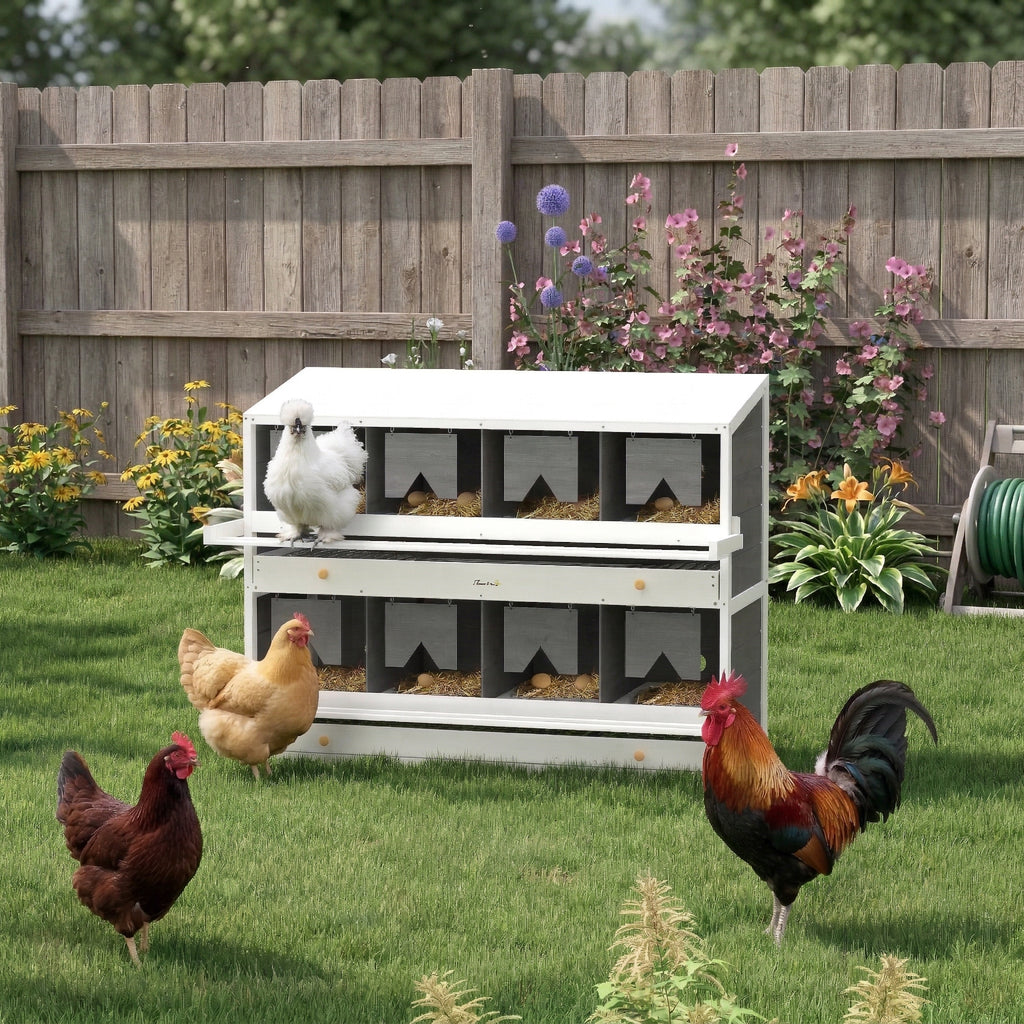 Chicken Nesting Box, 8 Compartment Wood Laying Boxes for Chicken Coop with Egg Collection Trays Perches for 16-32 Hens