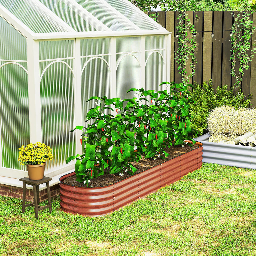 7.9' x 2' x 1' Galvanized Raised Garden Bed Kit, Metal Planter Box with Safety Edging, Brown