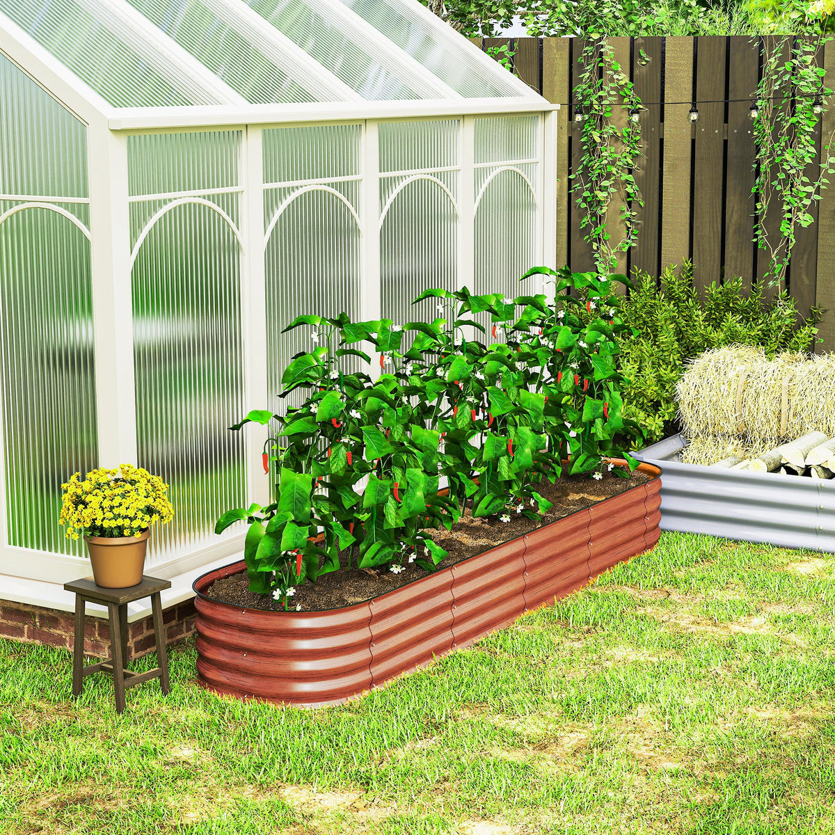 7.9' x 2' x 1' Galvanized Raised Garden Bed Kit, Metal Planter Box with Safety Edging, Brown
